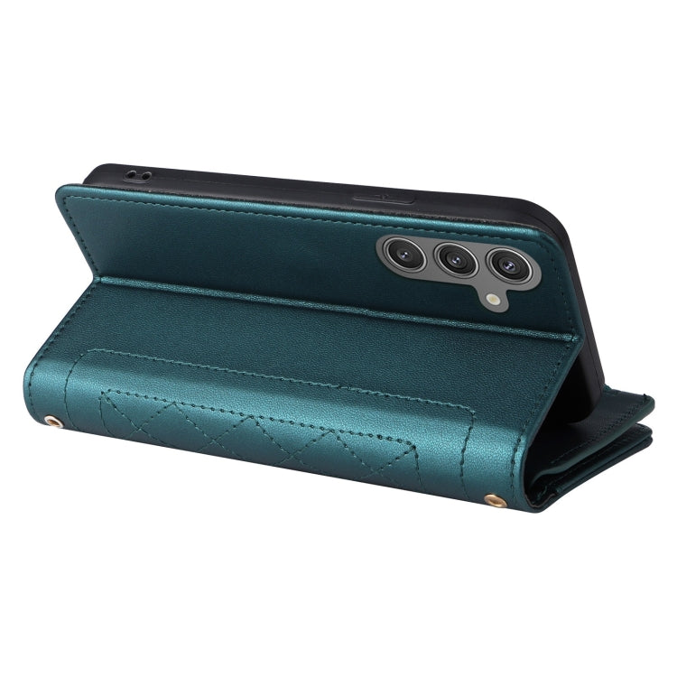 For Samsung Galaxy S24 5G Crossbody Zipper Wallet Rhombus Leather Phone Case(Green)