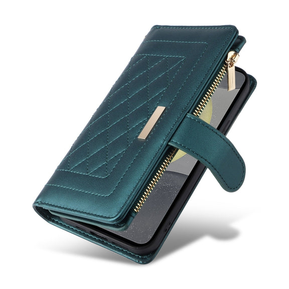 For Samsung Galaxy S24 5G Crossbody Zipper Wallet Rhombus Leather Phone Case(Green)