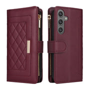 For Samsung Galaxy S24 5G Crossbody Zipper Wallet Rhombus Leather Phone Case(Wine Red)