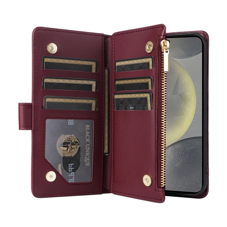 For Samsung Galaxy S24 5G Crossbody Zipper Wallet Rhombus Leather Phone Case(Wine Red)