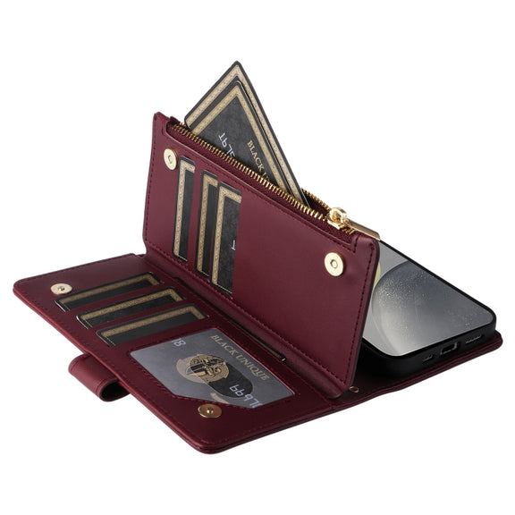 For Samsung Galaxy S24 5G Crossbody Zipper Wallet Rhombus Leather Phone Case(Wine Red)
