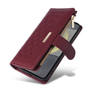 For Samsung Galaxy S24 5G Crossbody Zipper Wallet Rhombus Leather Phone Case(Wine Red)
