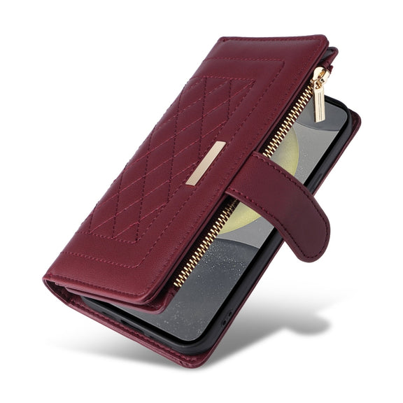 For Samsung Galaxy S24 5G Crossbody Zipper Wallet Rhombus Leather Phone Case(Wine Red)
