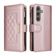 For Samsung Galaxy S24+ 5G Crossbody Zipper Wallet Rhombus Leather Phone Case(Rose Gold)