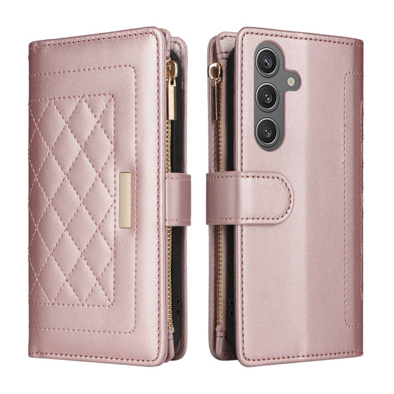 For Samsung Galaxy S24+ 5G Crossbody Zipper Wallet Rhombus Leather Phone Case(Rose Gold)