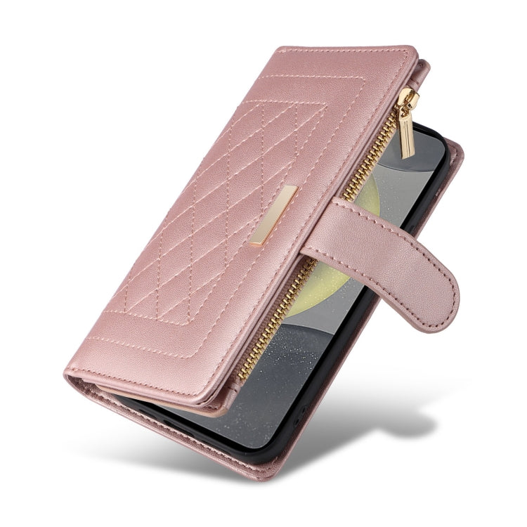 For Samsung Galaxy S24+ 5G Crossbody Zipper Wallet Rhombus Leather Phone Case(Rose Gold)
