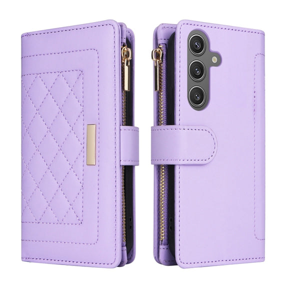 For Samsung Galaxy S24+ 5G Crossbody Zipper Wallet Rhombus Leather Phone Case(Purple)