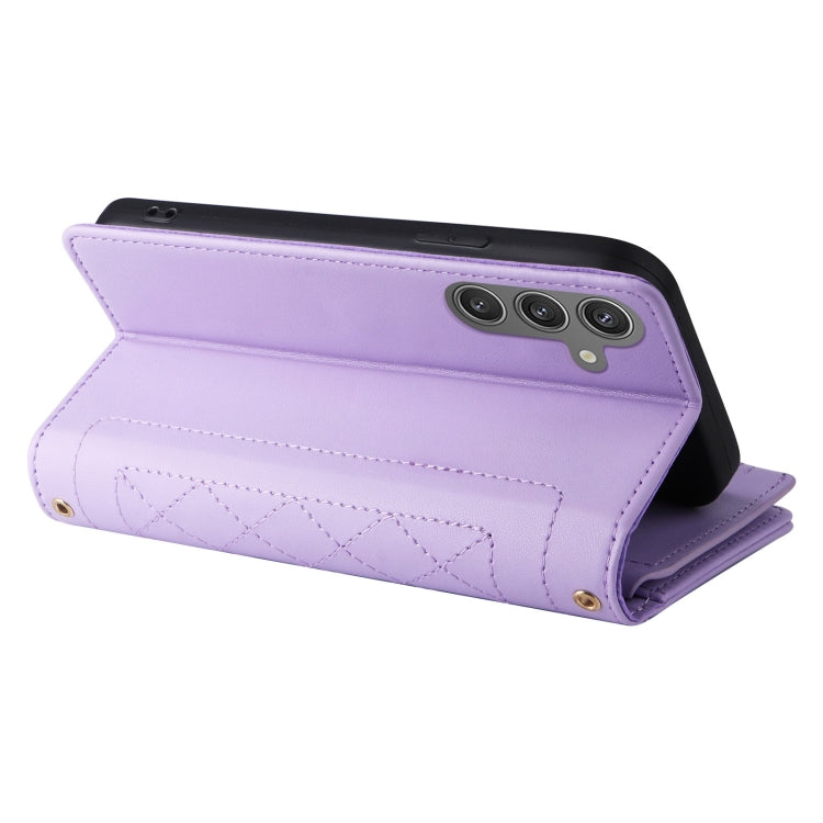 For Samsung Galaxy S24+ 5G Crossbody Zipper Wallet Rhombus Leather Phone Case(Purple)