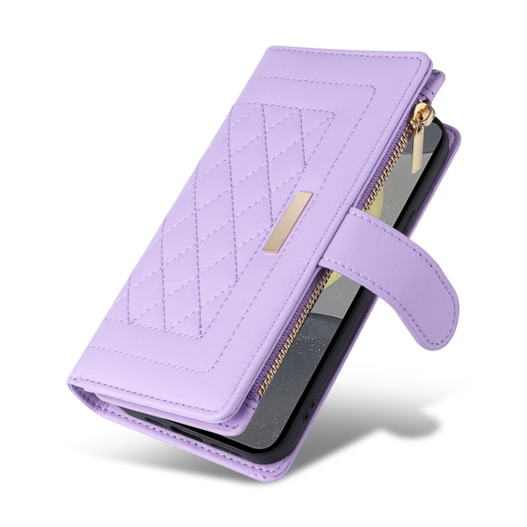 For Samsung Galaxy S24+ 5G Crossbody Zipper Wallet Rhombus Leather Phone Case(Purple)