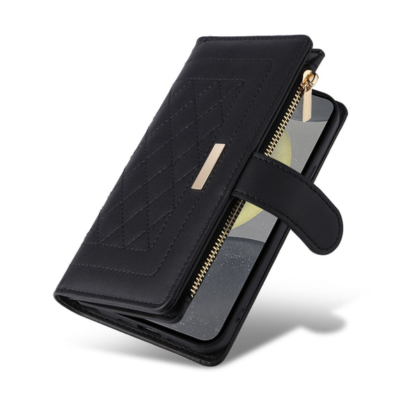 For Samsung Galaxy S24+ 5G Crossbody Zipper Wallet Rhombus Leather Phone Case(Black)