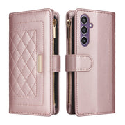 For Samsung Galaxy S24 FE 5G Crossbody Zipper Wallet Rhombus Leather Phone Case(Rose Gold)