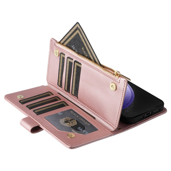 For Samsung Galaxy S24 FE 5G Crossbody Zipper Wallet Rhombus Leather Phone Case(Rose Gold)