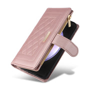 For Samsung Galaxy S24 FE 5G Crossbody Zipper Wallet Rhombus Leather Phone Case(Rose Gold)