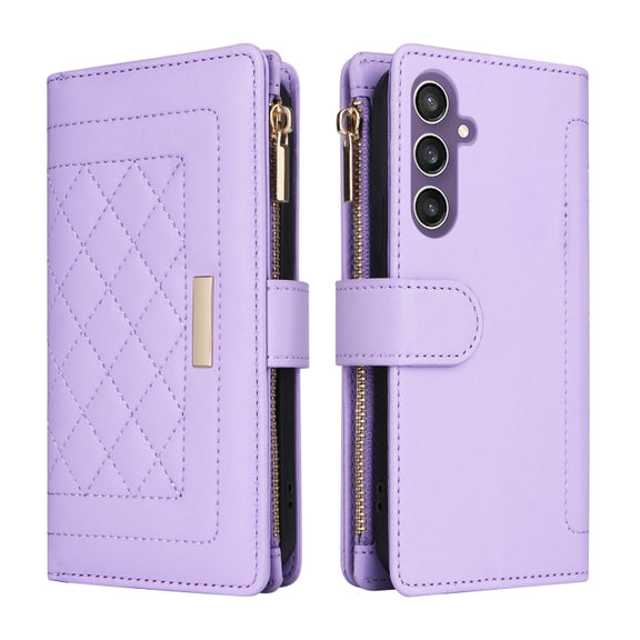 For Samsung Galaxy S24 FE 5G Crossbody Zipper Wallet Rhombus Leather Phone Case(Purple)