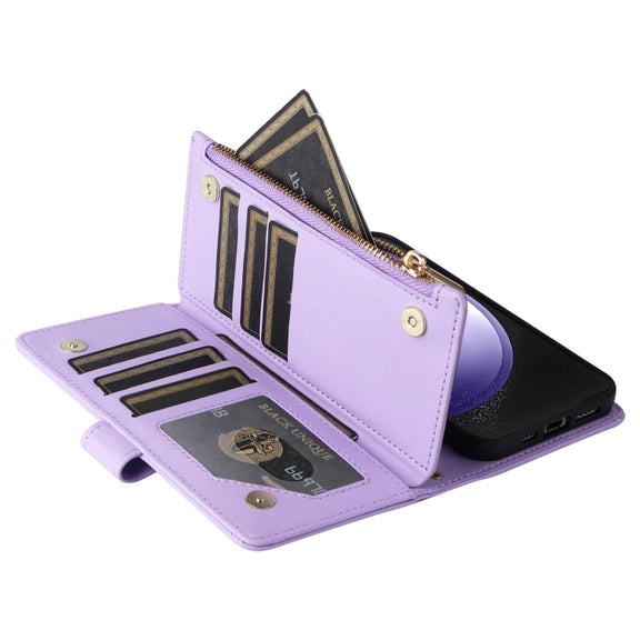 For Samsung Galaxy S24 FE 5G Crossbody Zipper Wallet Rhombus Leather Phone Case(Purple)