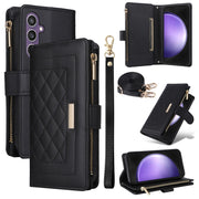 For Samsung Galaxy S24 FE 5G Crossbody Zipper Wallet Rhombus Leather Phone Case(Black)