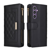 For Samsung Galaxy S24 FE 5G Crossbody Zipper Wallet Rhombus Leather Phone Case(Black)