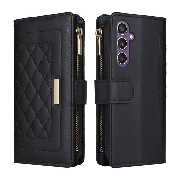 For Samsung Galaxy S24 FE 5G Crossbody Zipper Wallet Rhombus Leather Phone Case(Black)