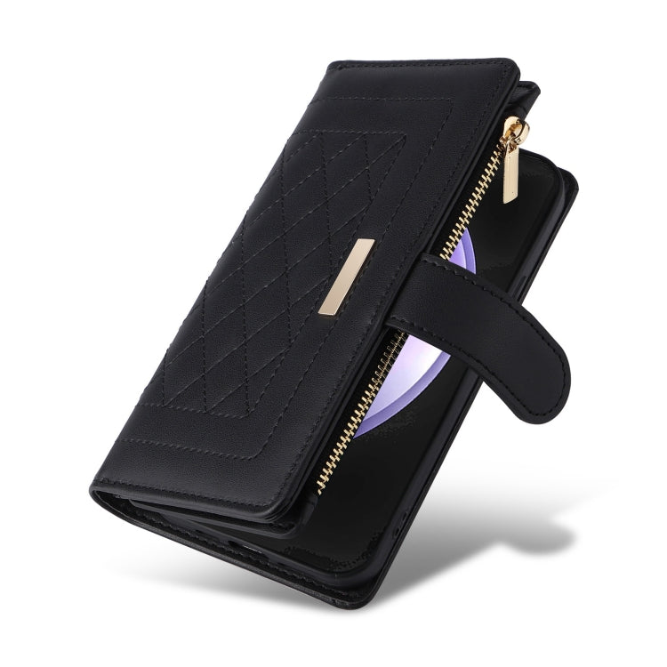 For Samsung Galaxy S24 FE 5G Crossbody Zipper Wallet Rhombus Leather Phone Case(Black)