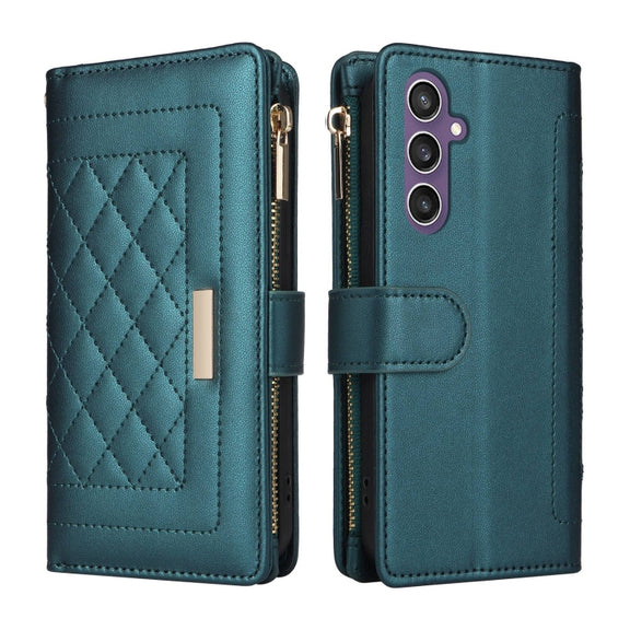 For Samsung Galaxy S24 FE 5G Crossbody Zipper Wallet Rhombus Leather Phone Case(Green)