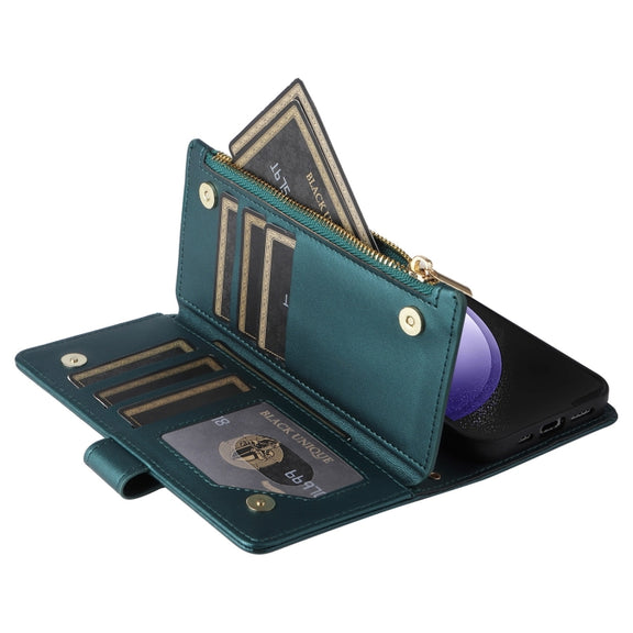 For Samsung Galaxy S24 FE 5G Crossbody Zipper Wallet Rhombus Leather Phone Case(Green)