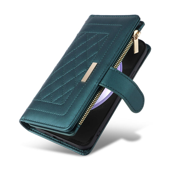 For Samsung Galaxy S24 FE 5G Crossbody Zipper Wallet Rhombus Leather Phone Case(Green)