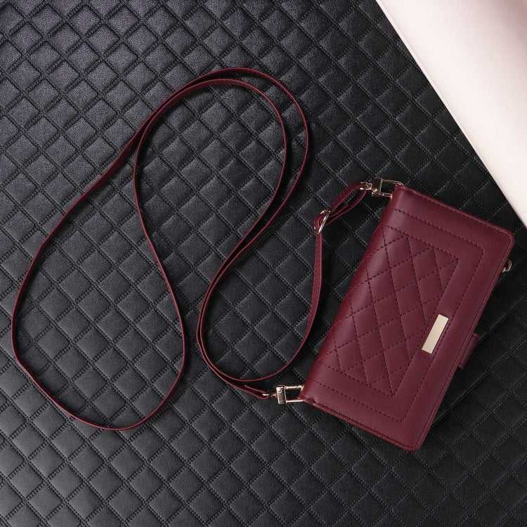 For Samsung Galaxy S24 FE 5G Crossbody Zipper Wallet Rhombus Leather Phone Case(Wine Red) - Galaxy S24 FE 5G Cases by PMC Jewellery | Online Shopping South Africa | PMC Jewellery | Buy Now Pay Later Mobicred