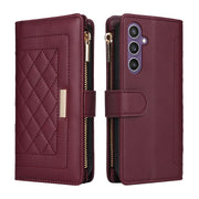 For Samsung Galaxy S24 FE 5G Crossbody Zipper Wallet Rhombus Leather Phone Case(Wine Red)