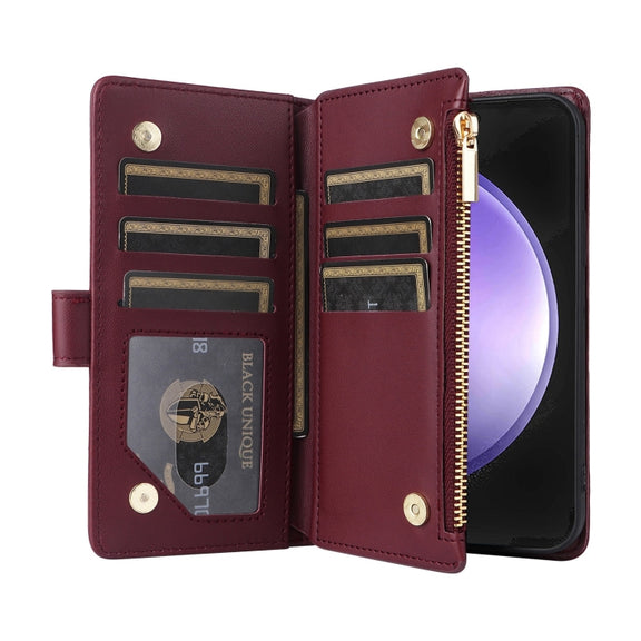 For Samsung Galaxy S24 FE 5G Crossbody Zipper Wallet Rhombus Leather Phone Case(Wine Red)
