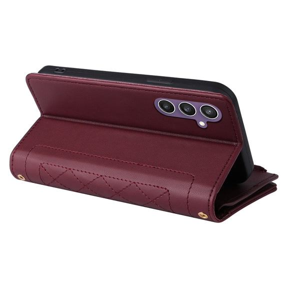 For Samsung Galaxy S24 FE 5G Crossbody Zipper Wallet Rhombus Leather Phone Case(Wine Red)