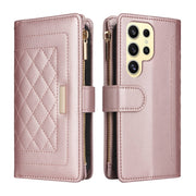 For Samsung Galaxy S24 Ultra 5G Crossbody Zipper Wallet Rhombus Leather Phone Case(Rose Gold)