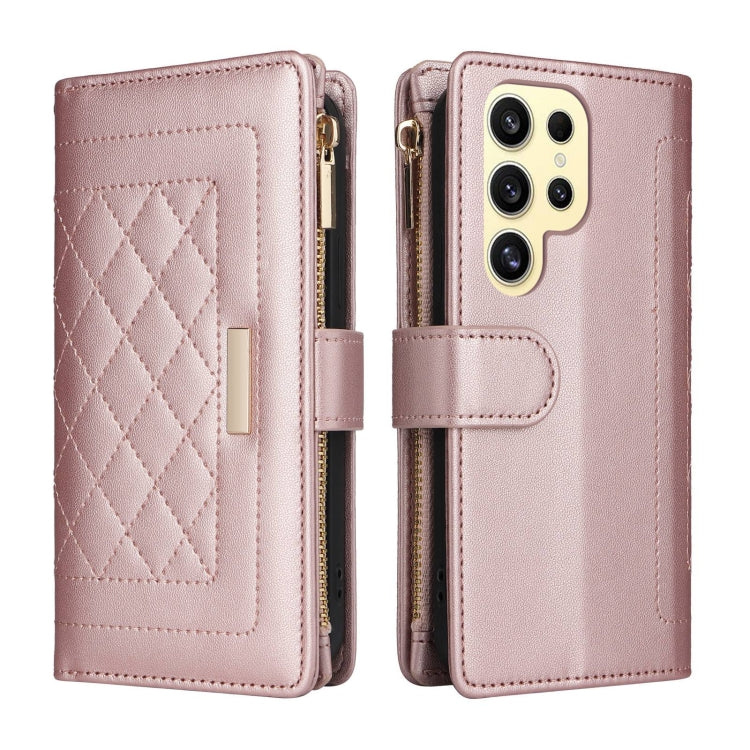 For Samsung Galaxy S24 Ultra 5G Crossbody Zipper Wallet Rhombus Leather Phone Case(Rose Gold)