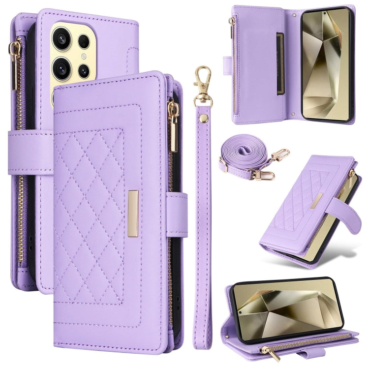For Samsung Galaxy S24 Ultra 5G Crossbody Zipper Wallet Rhombus Leather Phone Case(Purple) -  by PMC Jewellery | Online Shopping South Africa | PMC Jewellery | Buy Now Pay Later Mobicred