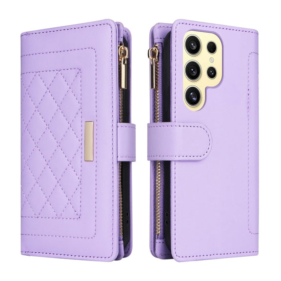 For Samsung Galaxy S24 Ultra 5G Crossbody Zipper Wallet Rhombus Leather Phone Case(Purple)