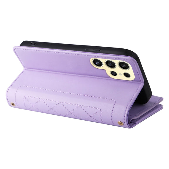 For Samsung Galaxy S24 Ultra 5G Crossbody Zipper Wallet Rhombus Leather Phone Case(Purple)