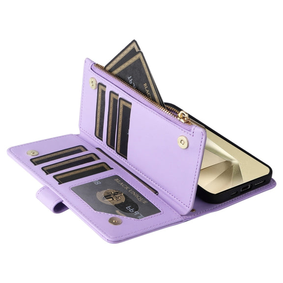 For Samsung Galaxy S24 Ultra 5G Crossbody Zipper Wallet Rhombus Leather Phone Case(Purple)