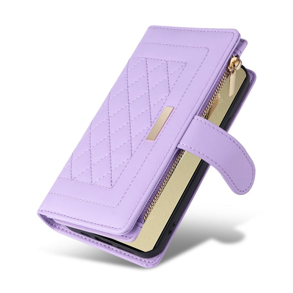 For Samsung Galaxy S24 Ultra 5G Crossbody Zipper Wallet Rhombus Leather Phone Case(Purple)