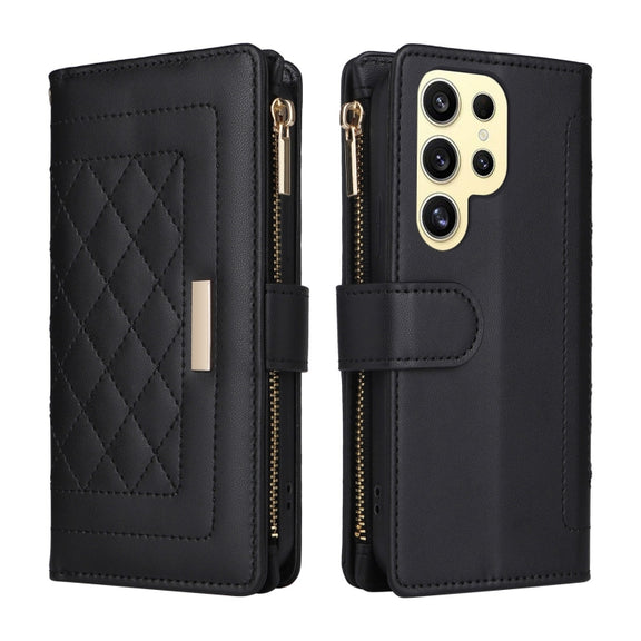 For Samsung Galaxy S24 Ultra 5G Crossbody Zipper Wallet Rhombus Leather Phone Case(Black)