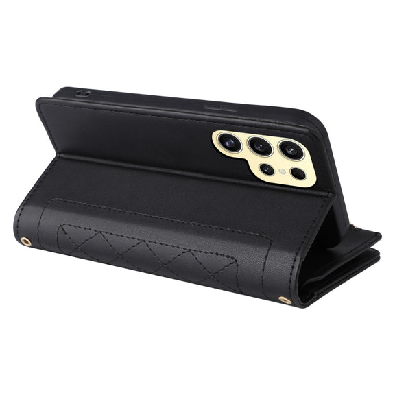 For Samsung Galaxy S24 Ultra 5G Crossbody Zipper Wallet Rhombus Leather Phone Case(Black)