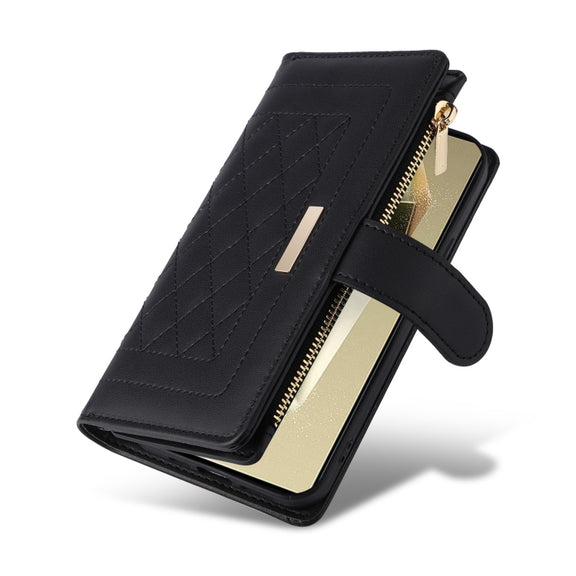 For Samsung Galaxy S24 Ultra 5G Crossbody Zipper Wallet Rhombus Leather Phone Case(Black)