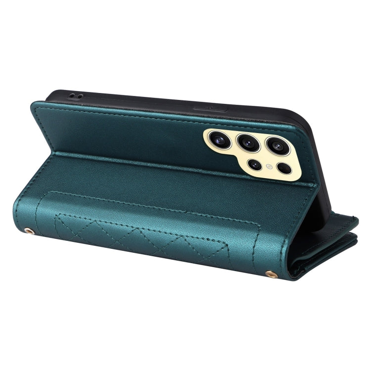 For Samsung Galaxy S24 Ultra 5G Crossbody Zipper Wallet Rhombus Leather Phone Case(Green)
