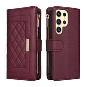 For Samsung Galaxy S24 Ultra 5G Crossbody Zipper Wallet Rhombus Leather Phone Case(Wine Red)