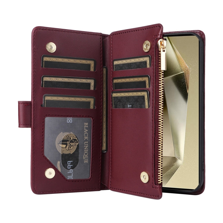 For Samsung Galaxy S24 Ultra 5G Crossbody Zipper Wallet Rhombus Leather Phone Case(Wine Red)