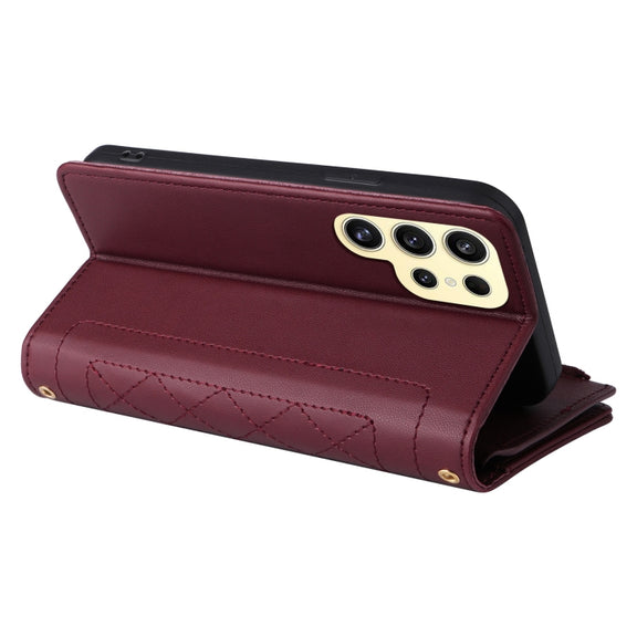 For Samsung Galaxy S24 Ultra 5G Crossbody Zipper Wallet Rhombus Leather Phone Case(Wine Red)