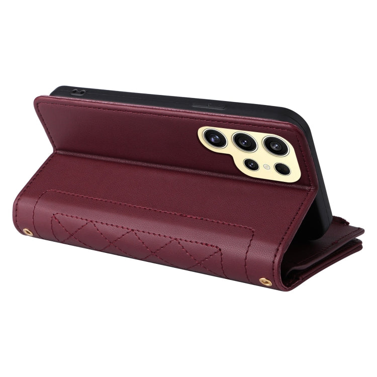 For Samsung Galaxy S24 Ultra 5G Crossbody Zipper Wallet Rhombus Leather Phone Case(Wine Red)