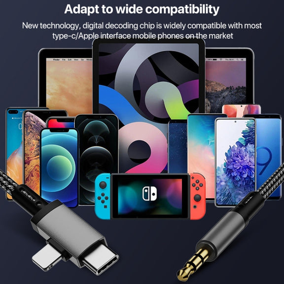 2 in 1 8 Pin, USB-C / Type-C to 3.5mm Car AUX Audio Adapter Cable, Length:1m(Grey)