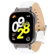 For Redmi Watch 4 Metal Black Frame Genuine Leather Watch Band(White)