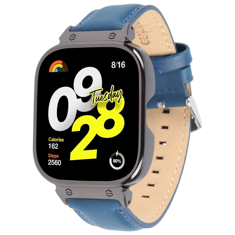 For Redmi Watch 4 Metal Black Frame Genuine Leather Watch Band(Blue) - free shipping - PMc TechLife - Order now!