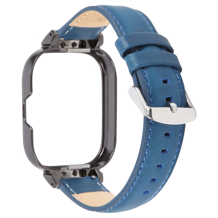 For Redmi Watch 4 Metal Black Frame Genuine Leather Watch Band(Blue) - free shipping - PMc TechLife - Order now!