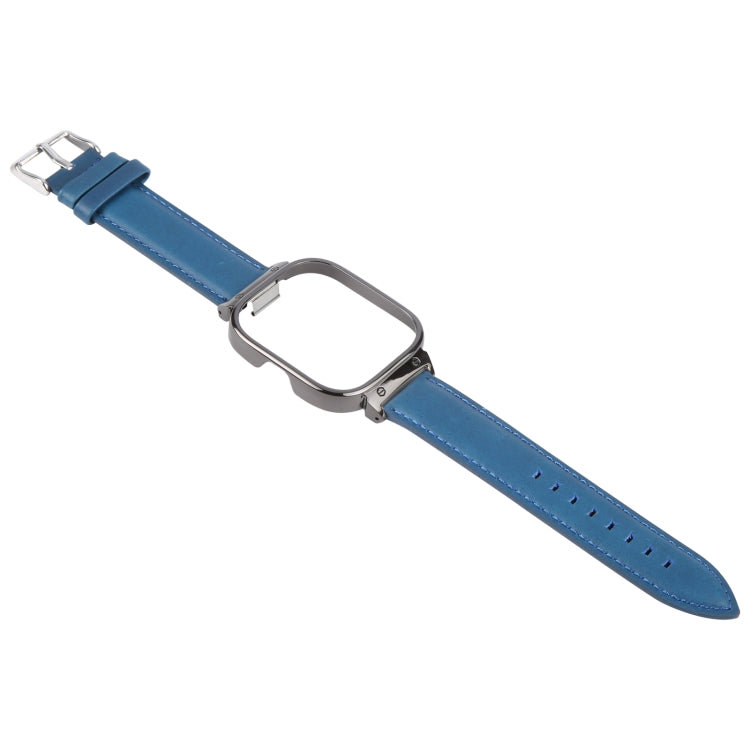 For Redmi Watch 4 Metal Black Frame Genuine Leather Watch Band(Blue) - free shipping - PMc TechLife - Order now!